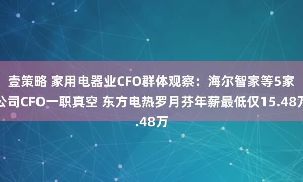 壹策略 家用电器业CFO群体观察：海尔智家等5家公司CFO一职真空 东方电热罗月芬年薪最低仅15.48万