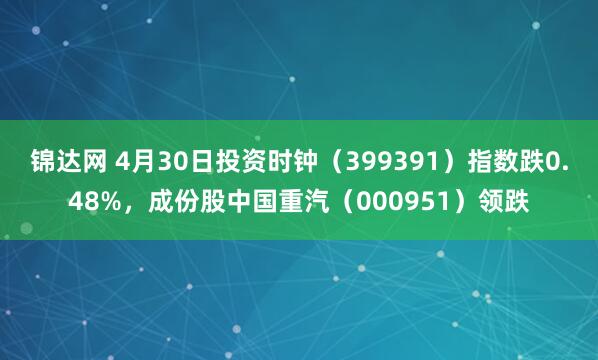 锦达网 4月30日投资时钟（399391）指数跌0.48%，成份股中国重汽（000951）领跌